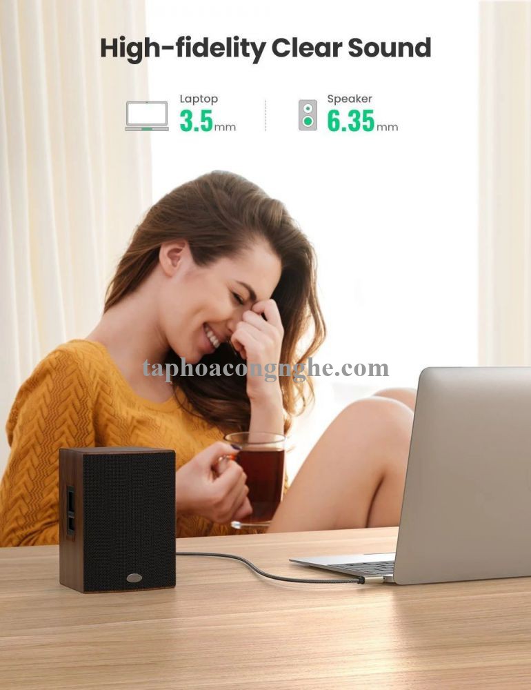 Ugreen 10630 5M màu xám đen cáp 3.5mm TRS ra 6.35mm TS Stereo Pro Audio mạ vàng 24K AV127 30010630